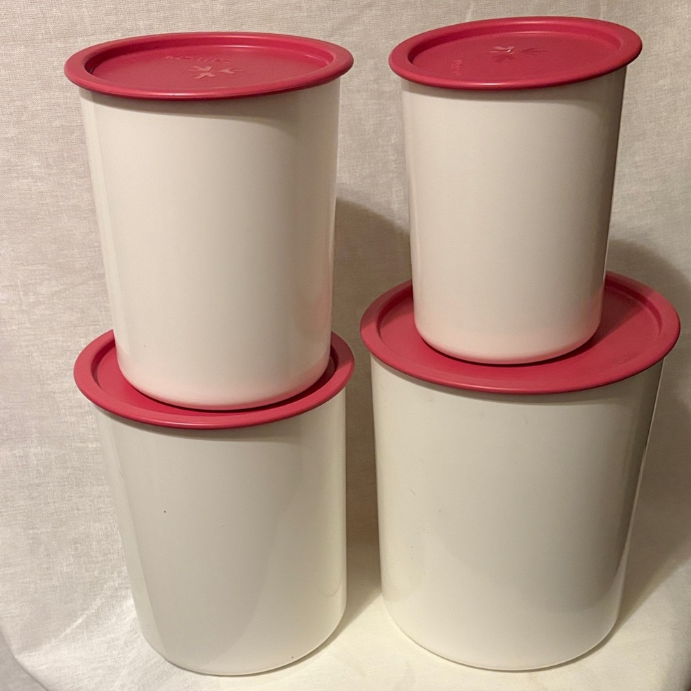 Tupperware 4 Canister Set with Lids White & Pink